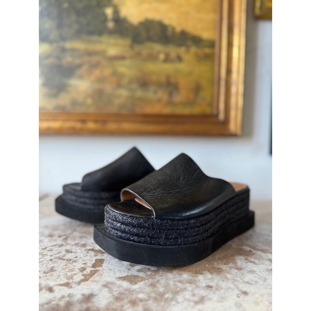 Paloma Barceló Catatumbo Black Leather Wedge Platform Sandal Size 9.5